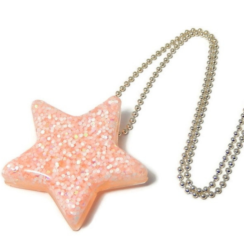 Light Pink Glitter Star Necklace